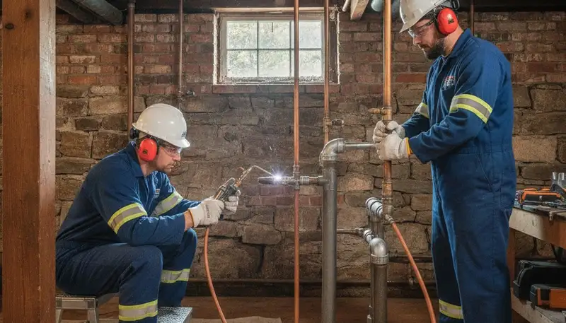 Lexington, MA plumber repairing a residential pipe for plumbing service