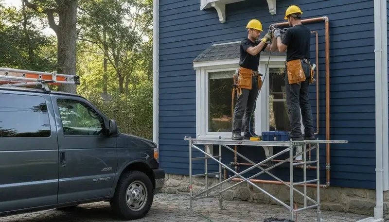 Plumber repairing plumbing in Lexington, MA for residential service call