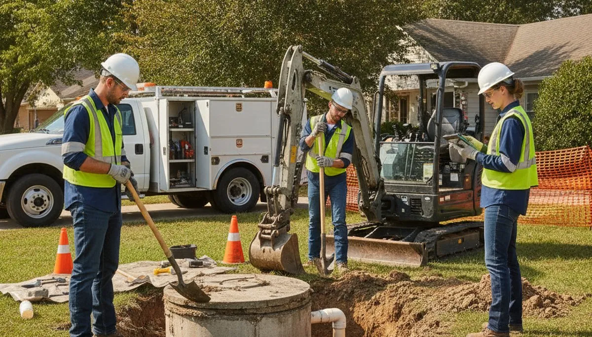 Septic repair service truck for Lexington, MA homes by On Call Plumbers