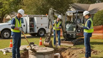 Septic repair service truck for Lexington, MA homes by On Call Plumbers