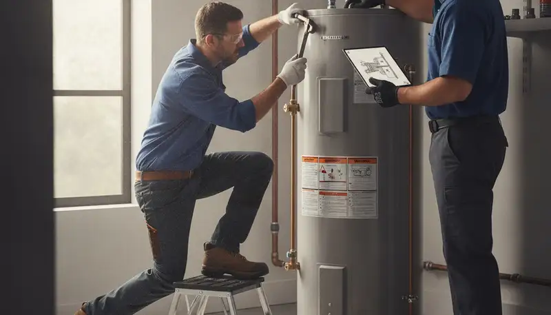 Lexington, MA plumber repairing a water heater for a local home service call